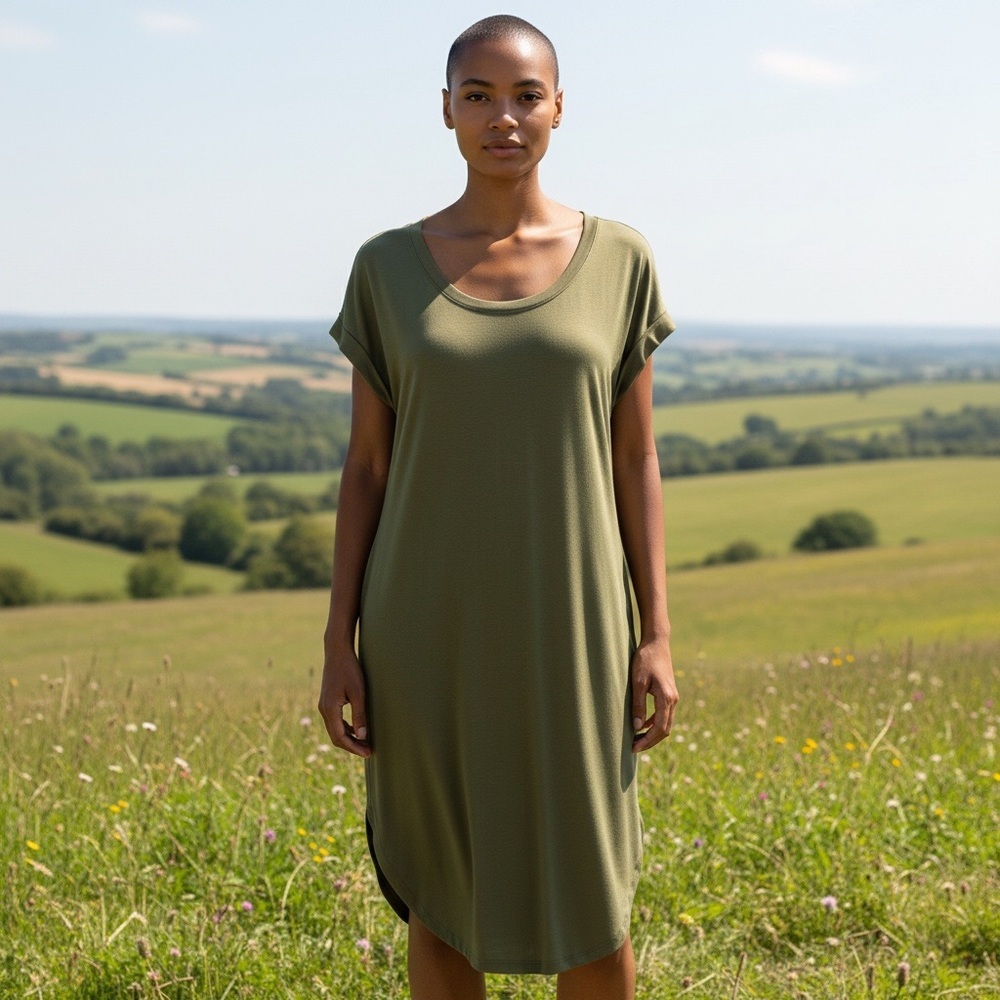 Amoretu Women’s Sundress Army Green Hi-Lo Cap Sleeve W/Pockets Dress Size-M Nwt — image 2 of 8